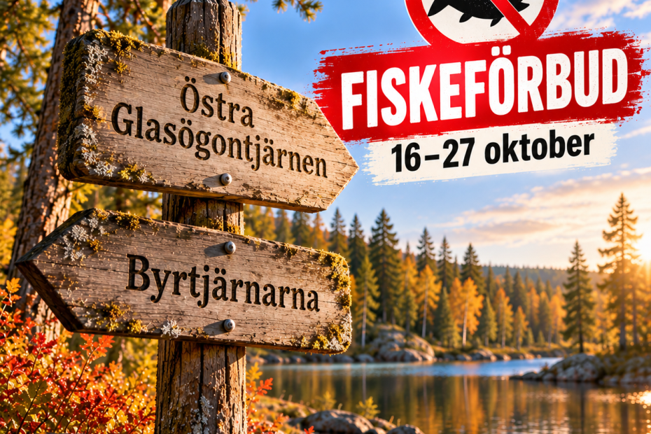 Fiskeförbud i Östra Glasögontjärn och Byrttjärn perioden 16–27 oktober.